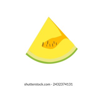 Slice of yellow watermelon with leaves on white background