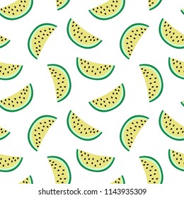 slice of yellow watermelon on a white background pattern summer sweet seamless vector.