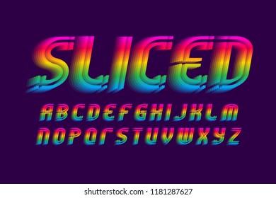 Sliced alphabet. Iridescent font. Isolated english alphabet.