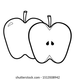 Sliced apple cut in half. Vector illustration in black and white. Icon for websites or mobile applications.
