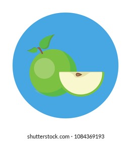 Sliced Apple flat icon isolated on blue background. Simple fruit in flat style, vector illustration.