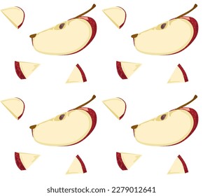 Sliced apple and apple pieces. Seamless pattern in vector. Dietary and healthy food. Suitable for prints and backgrounds.