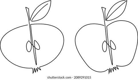 Sliced apple. Sign. Continuous line drawing. Vector illustration.