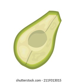 Vocado en rodajas, frutos vectoriales planos, dibujados a mano aislados en blanco. Alimentos veganos saludables, productos ecológicos.