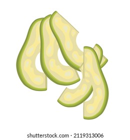 Sliced avocado set, flat vector fruits, hand drawn isolated on white. Healthy vegan food, ecological products.