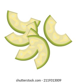 Sliced avocado set, flat vector fruits, hand drawn isolated on white. Healthy vegan food, ecological products.