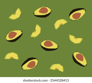 Sliced avocado vector, illustration with green background for wallpaper, paper wrap, tile, pattern or any usage. 