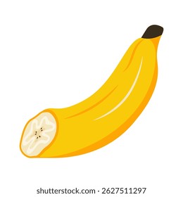 Banana fatiada. Fruta amarela fresca com casca e sem pele, desenho animado bananas maduras comida exótica, sobremesa doce saudável, estilo plano colorido. Ilustração isolada de banana por vetor.