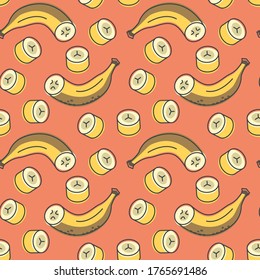 Sliced bananas icons pattern. Bananas food seamless background. Seamless pattern vector illustration