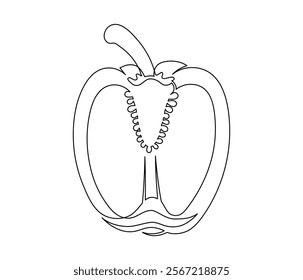 Sliced bell pepper line isolated on white background. Simple silhouette of vegetable. Hand drawn bell pepper outline. Vector illustration