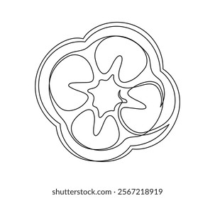 Sliced bell pepper line isolated on white background. Simple silhouette of vegetable. Hand drawn bell pepper outline. Vector illustration