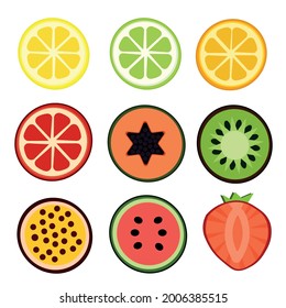 Sliced ​​fruits and berries in circles