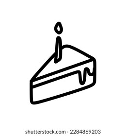 Sliced birthday cake with candle icon, world cuisine outline vector illustration in trendy style. Editable graphic resources for many purposes. 