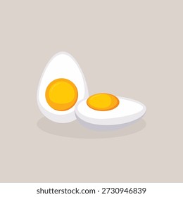 Sliced boiled eggs vector illustration with bright yellow yolks, healthy breakfast food isolated on grey background