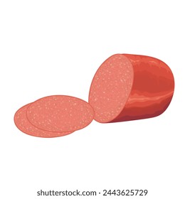 Sliced boiled ham sausage isolated on white background. Vector meat illustration. Salami, pepperoni. 