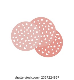 Sliced boiled ham sausage. Italian sausage slice of mortadella. Vector illustration.