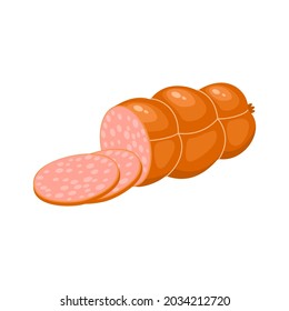 Salchichas cocidas en lonchas. Icono plano de dibujos animados aislado en fondo blanco.