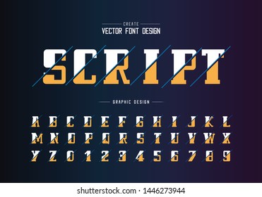 Sliced bold font and alphabet vector, Script and number design, Graphic text on background