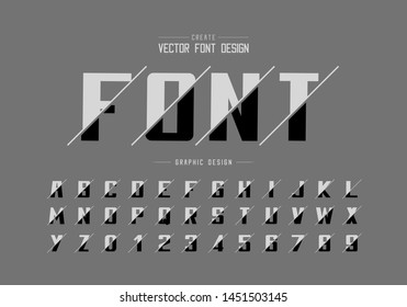 Sliced bold font and alphabet vector, Writing typeface and number design, Graphic text on background