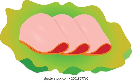 sliced bologna sausage on a green lettuce fox 

