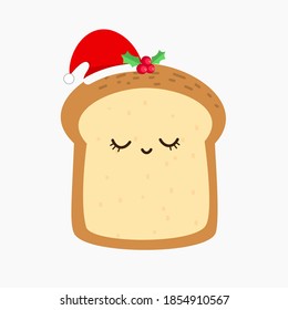 Sliced bread cartoon wearing Santa hat cute cartoon food icon for Christmas celebration.