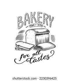 Sliced bread. Hot baking Engraved hand drawn in old sketch and vintage style for label, logo and menu, bakery shop.