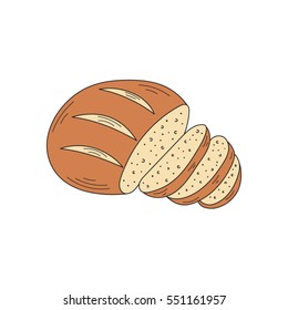 Sliced bread isolated on white background, hand drawn doodle style vector illustration.