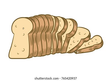 Sliced Bread, isolated on white background, Vector Illustration for Coloring Book - Line Drawn Vector