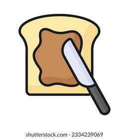 Sliced bread with knife and chocolate paste, toast icon in trendy style