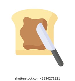 Sliced bread with knife and chocolate paste, toast icon in trendy style