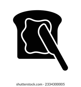 Sliced bread with knife and chocolate paste, toast icon in trendy style