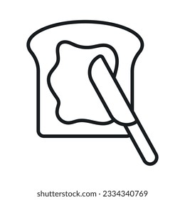 Sliced bread with knife and chocolate paste, toast icon in trendy style