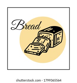 Sliced bread. Lettering bread.Black and white vector illustration. Icon, logo. Isolated on a white background.