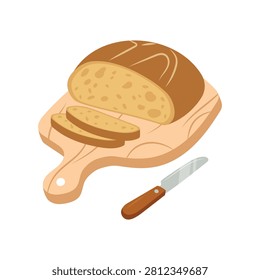 Sliced Bread Loaf on Cutting Board with Knife, Fresh Bakery Bread Slices