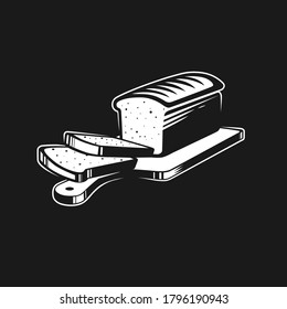 Sliced bread on a board. Cooking toast for breakfast. Bread on the cutting board. Vector illustration. Black and white vector objects.