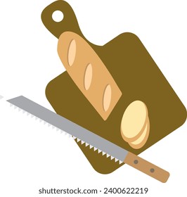 Geschnittenes Brot auf dem Schneidbrett. Frisch gebackenes Brot. Vektorgrafik