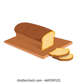 Sliced bread on cutting board on isolated white background. Vector illustration.