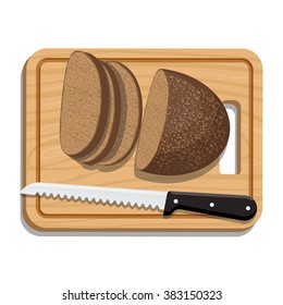 Sliced Bread on Slicing board with knife. Vector illustration.