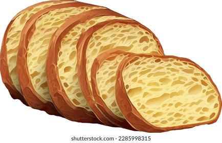 Sliced bread on white background, oil paint style, digital paint. Breakfast, food, cuisine, casual food hand drawn digital illustration.