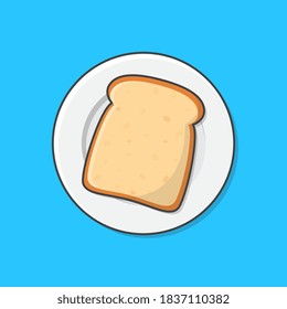 Sliced Bread On The White Plate Vector Icon Illustration. Plate With Toasted Bread Flat Icon