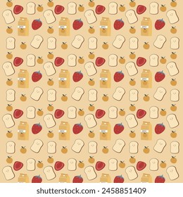 Sliced of bread, orange juice, orange and strawberry pattern. Breakfast pattern, pastry pattern for wallpaper, surface design and fabric pattern