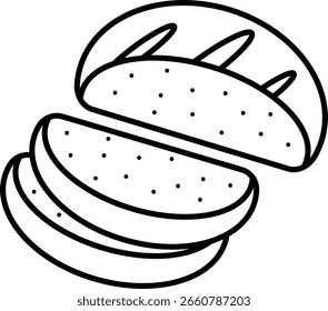 Ícone do esboço do pão fatiado - Padaria e café da manhã Food Vetor