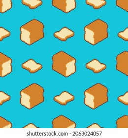Sliced bread pixel art pattern seamless. Pixelated Food rooty background. 8 bit vector texture