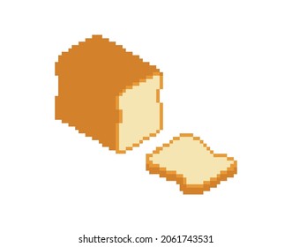 Sliced bread pixel art. Pixelated Food rooty. 8 bit vector illustration