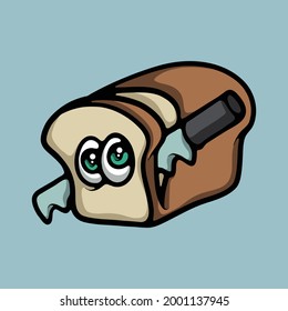 Sliced bread vector character. Food vector mascot illustration. Drawing isolated on blue background