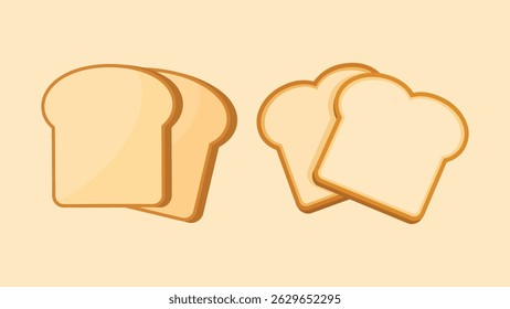 Ilustração do vetor do pão fatiado - Duas fatias de pão torrado no fundo bege no estilo minimal plano para os conceitos da padaria e do café da manhã