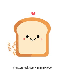 Sliced bread and wheat plant icon on white background vector illustration. Cute cartoon character.