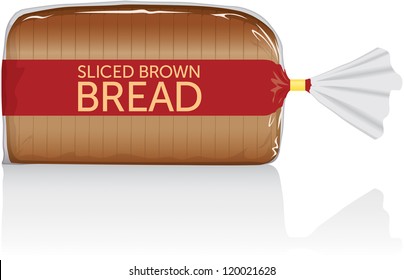 Sliced brown bread loaf vector visual, in clear plastic film bag