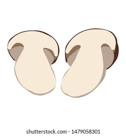 Sliced brown cup mushroom. Flat cartoon style. Vector illustration.