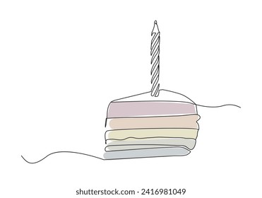  sliced cake in Continuous one line drawing . Cheese cake outine vector illustration.
